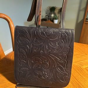 Patricia Nash Embossed Navy Blue Leather Shoulder Bag